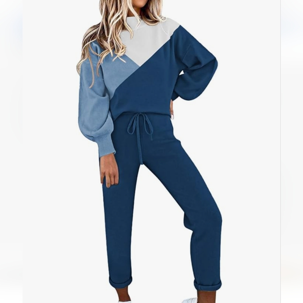 Women's 2 Piece Outfit Sweatshirt Jogger Pants Blue Size XL